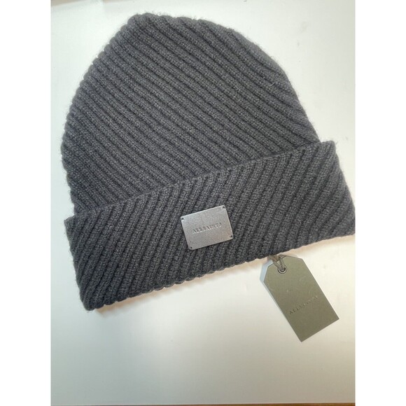 AllSaints Traveling Rib Peak Beanie In Black Unisex New - Picture 1 of 5